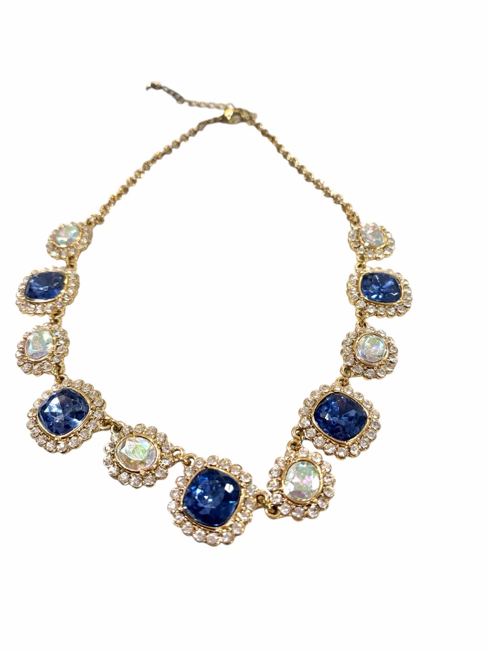 Gold-Tone Blue & Opal Rhinestone Necklace